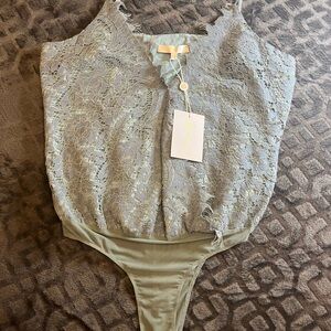 Wayf Olive Green Floral Lace Bodysuit